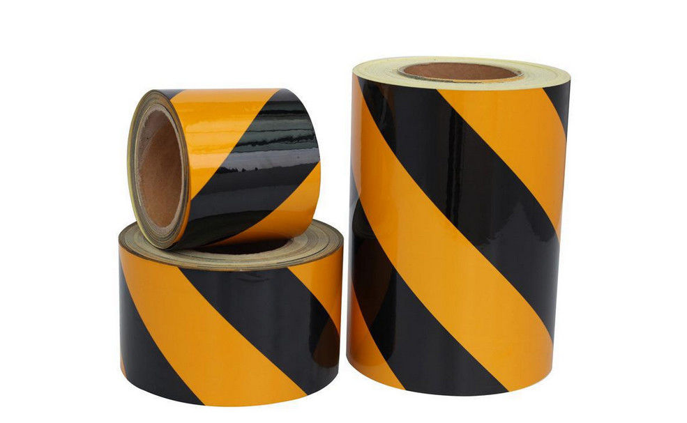 Yellow Black Double Color Advertisement Grade Slant Stripe Twill Reflective Sheeting Film For Vehicle